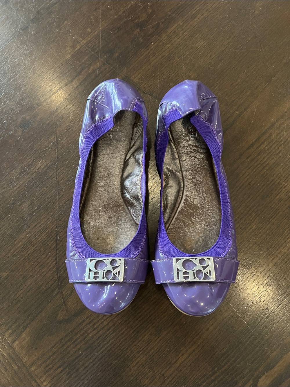 Coach Purple Patent Leather Ballet Flats with Silver Logo Accent